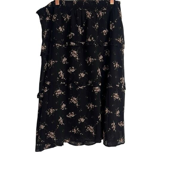 Allegra K NWOT Floral Smocked Waist Knee Length Ruffle Tiered Skirt Black XL - Picture 2 of 10